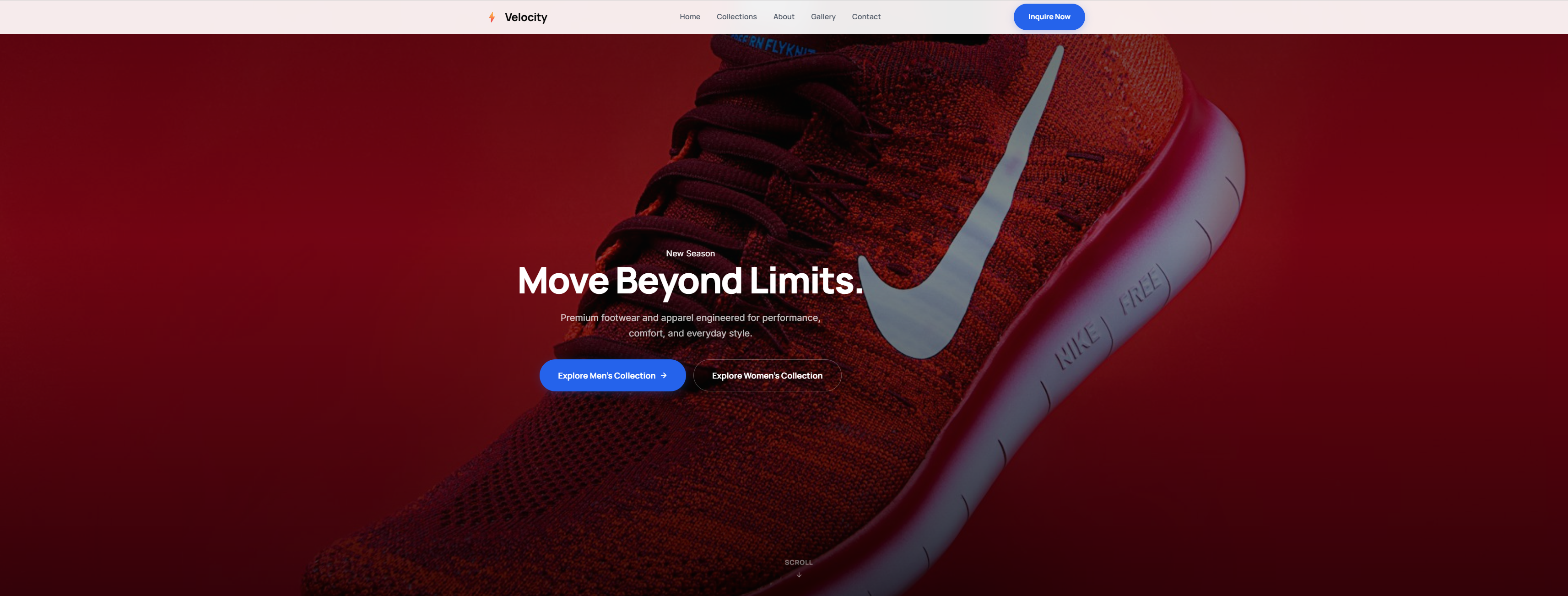 Velocity Shoe Apparel website preview